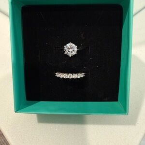 Women's Silver Cubic Zirconia Engagement and Eternity Ring Set - Clear